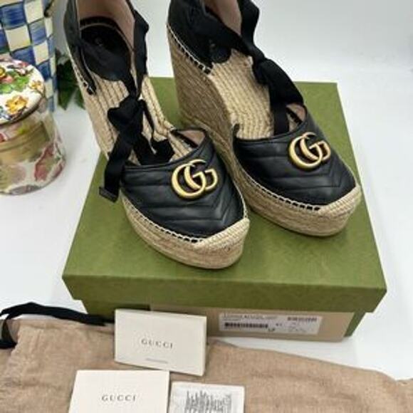 Women's Gucci GG wedge ankle tie Espadrilles size 41 made in Spain - Picture 9 of 12